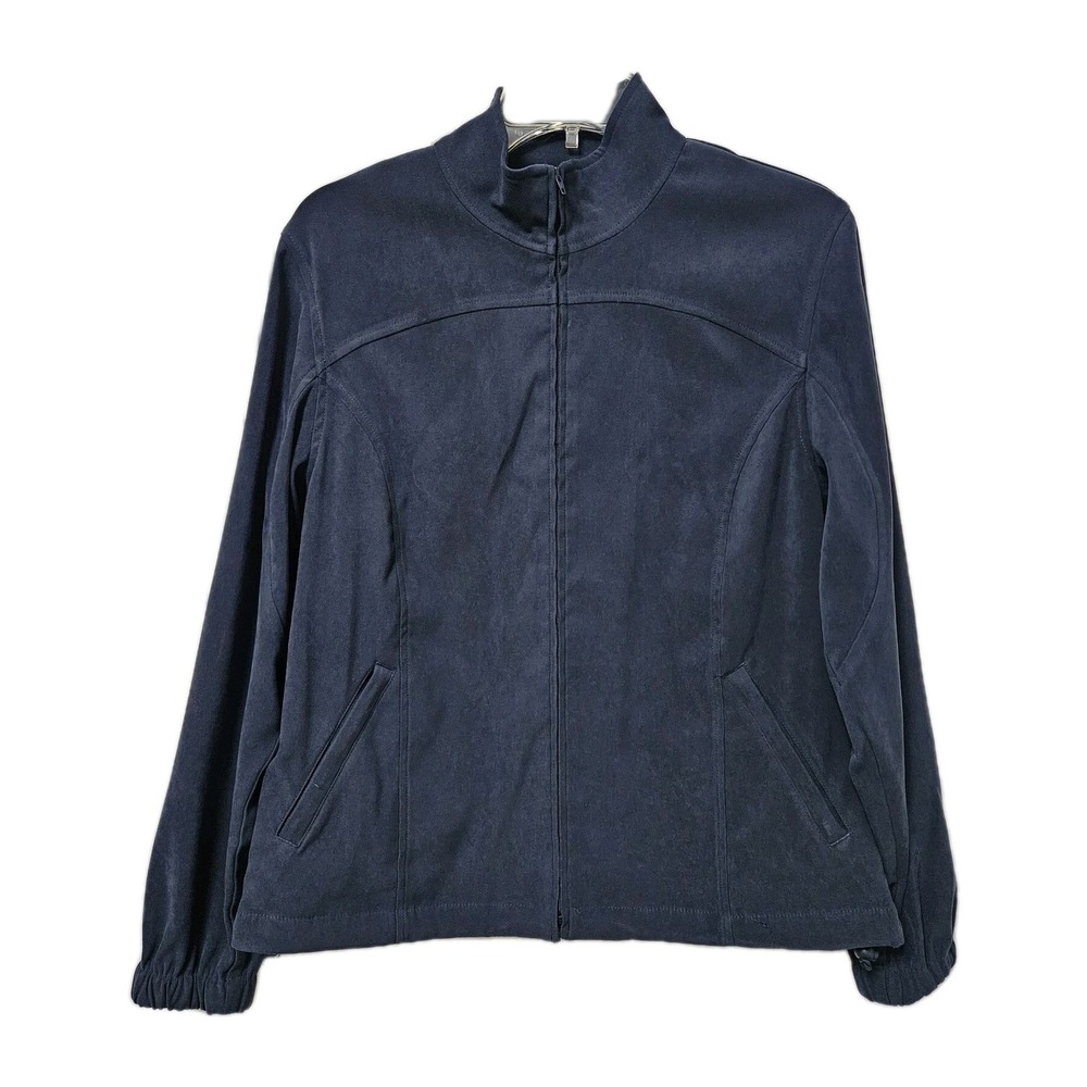 Orvis Jacket Womens 10 Blue Faux‎ Suede Full Zip Mock Neck Sporting Traditions
